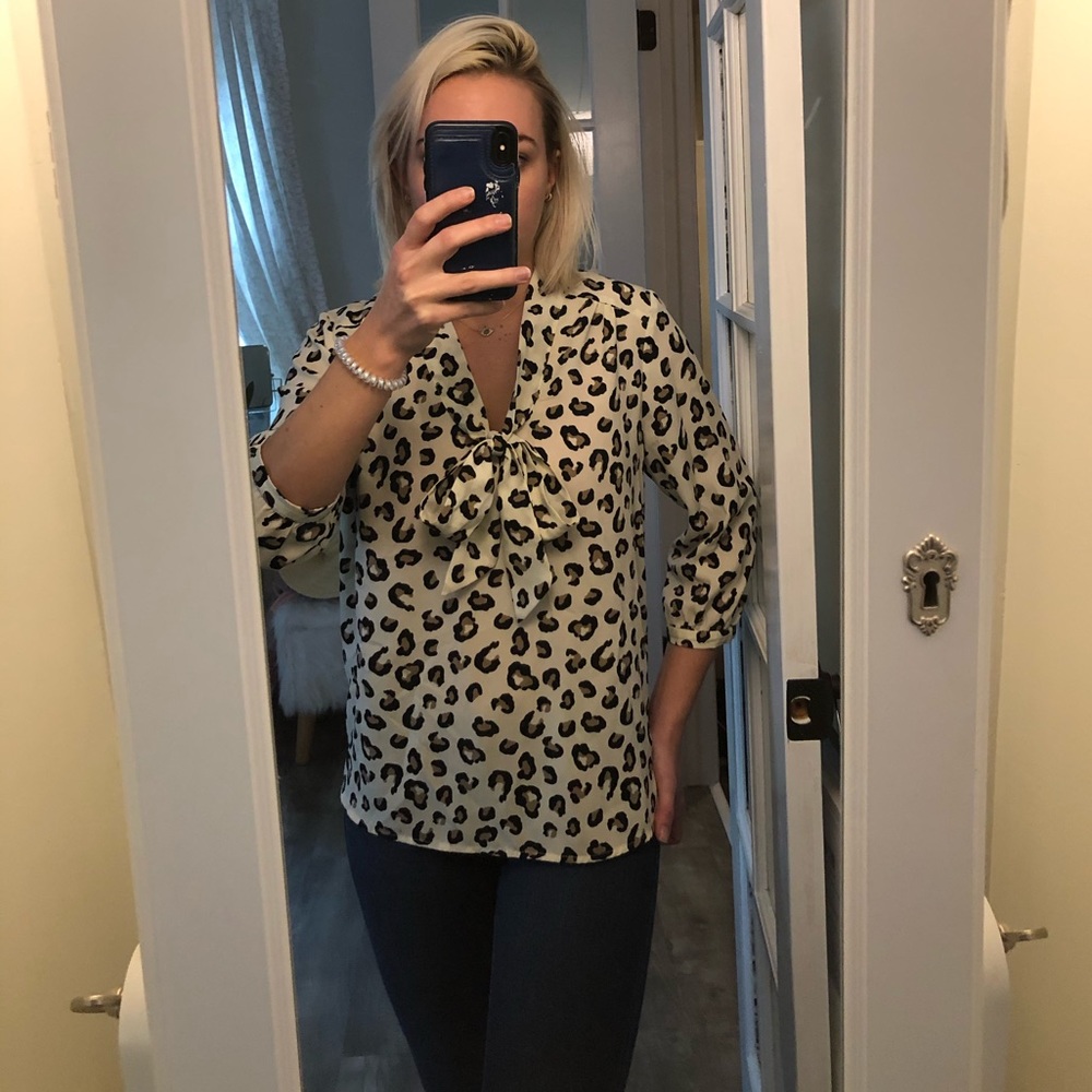 Monteau Leopard print tie blouse size m